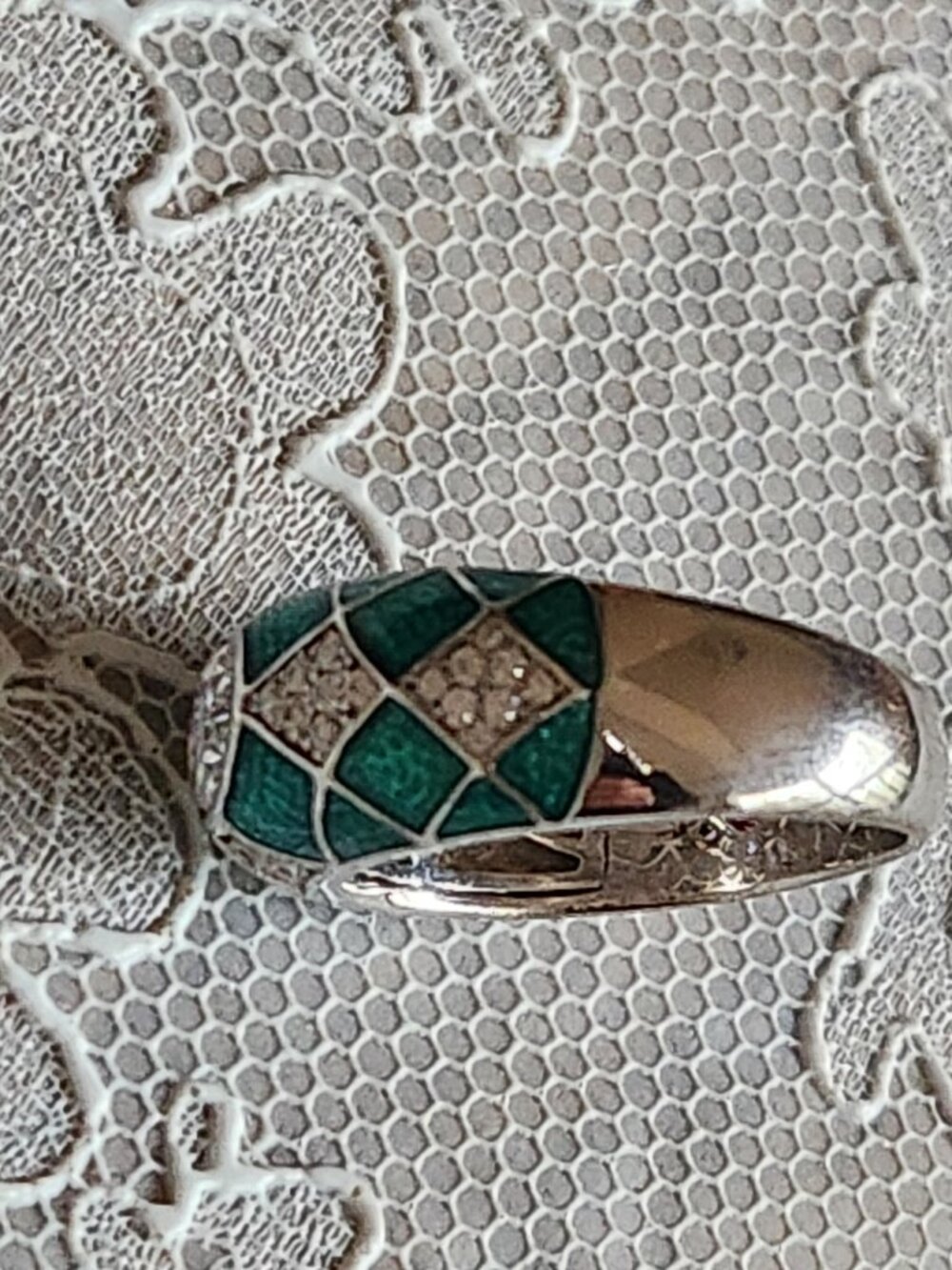 Hidalgo Diamonique Oval Cut CZ Green Enamel Ring 925 Size 9 - geometric pattern! - Picture 14 of 14